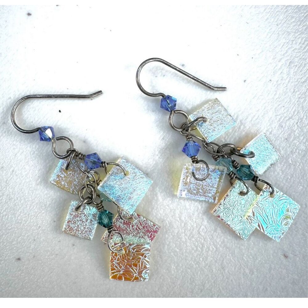 Sterling silver blue Swarovski square iridescent earrings
